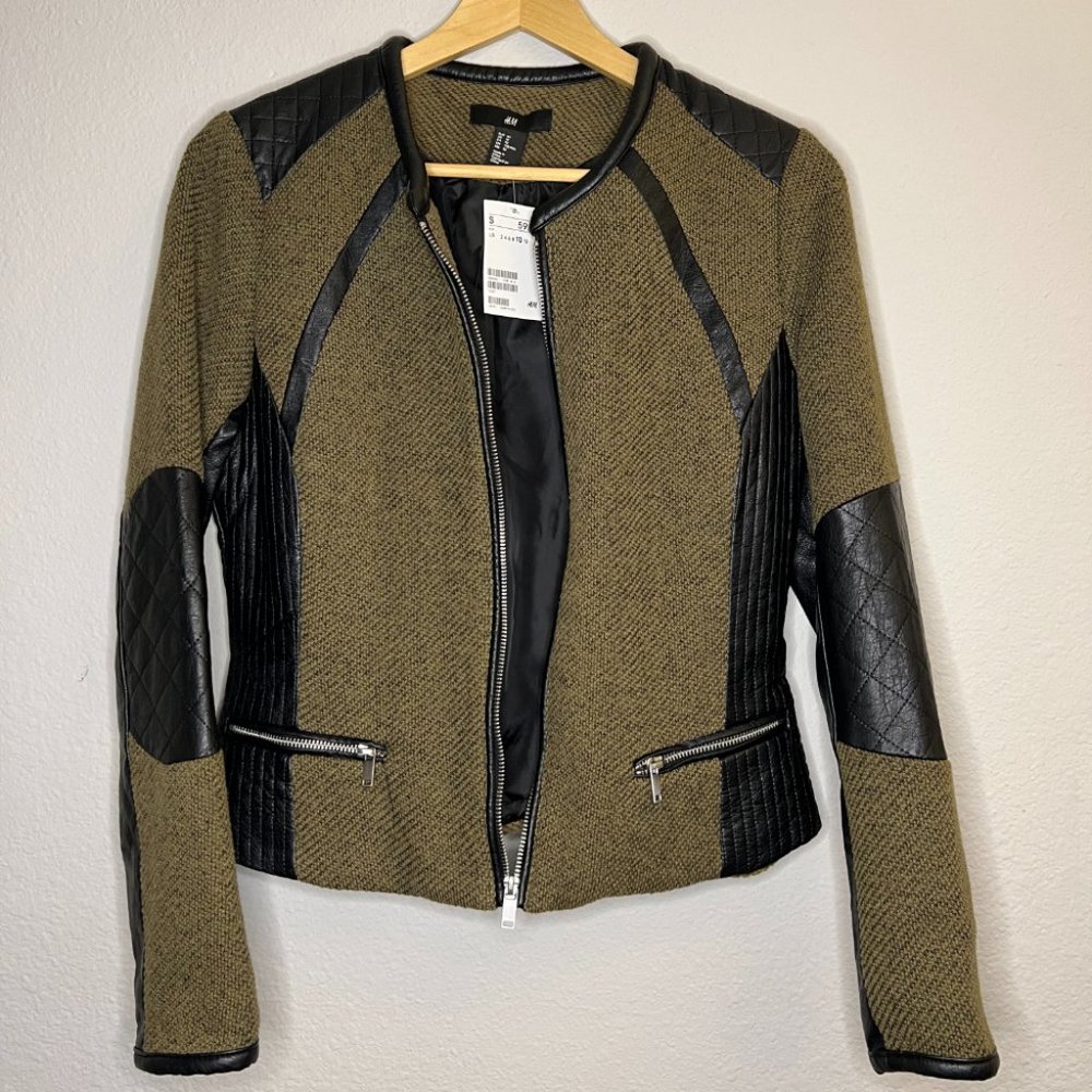 NWT H&M Green and Black Leather Jacket